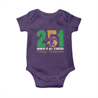 Funny Mardi Gras Mobile Alabama 251 Baby Onesie Where It All Started Area Code Glitter Print