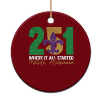 Funny Mardi Gras Mobile Alabama 251 Ceramic Ornament Where It All Started Area Code Glitter Print
