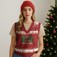 Funny Mardi Gras Mobile Alabama 251 V-Neck Knit Sweater Vest Where It All Started Area Code Glitter Print