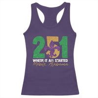 Funny Mardi Gras Mobile Alabama 251 Racerback Tank Top Where It All Started Area Code Glitter Print
