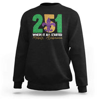 Funny Mardi Gras Mobile Alabama 251 Sweatshirt Where It All Started Area Code Glitter Print