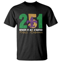 Funny Mardi Gras Mobile Alabama 251 T Shirt Where It All Started Area Code Glitter Print