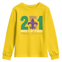 Funny Mardi Gras Mobile Alabama 251 Youth Sweatshirt Where It All Started Area Code Glitter Print