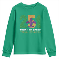 Funny Mardi Gras Mobile Alabama 251 Youth Sweatshirt Where It All Started Area Code Glitter Print