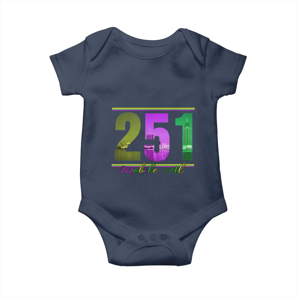 Funny Mardi Gras In Mobile Alabama 251 Baby Onesie Skyline Area Code