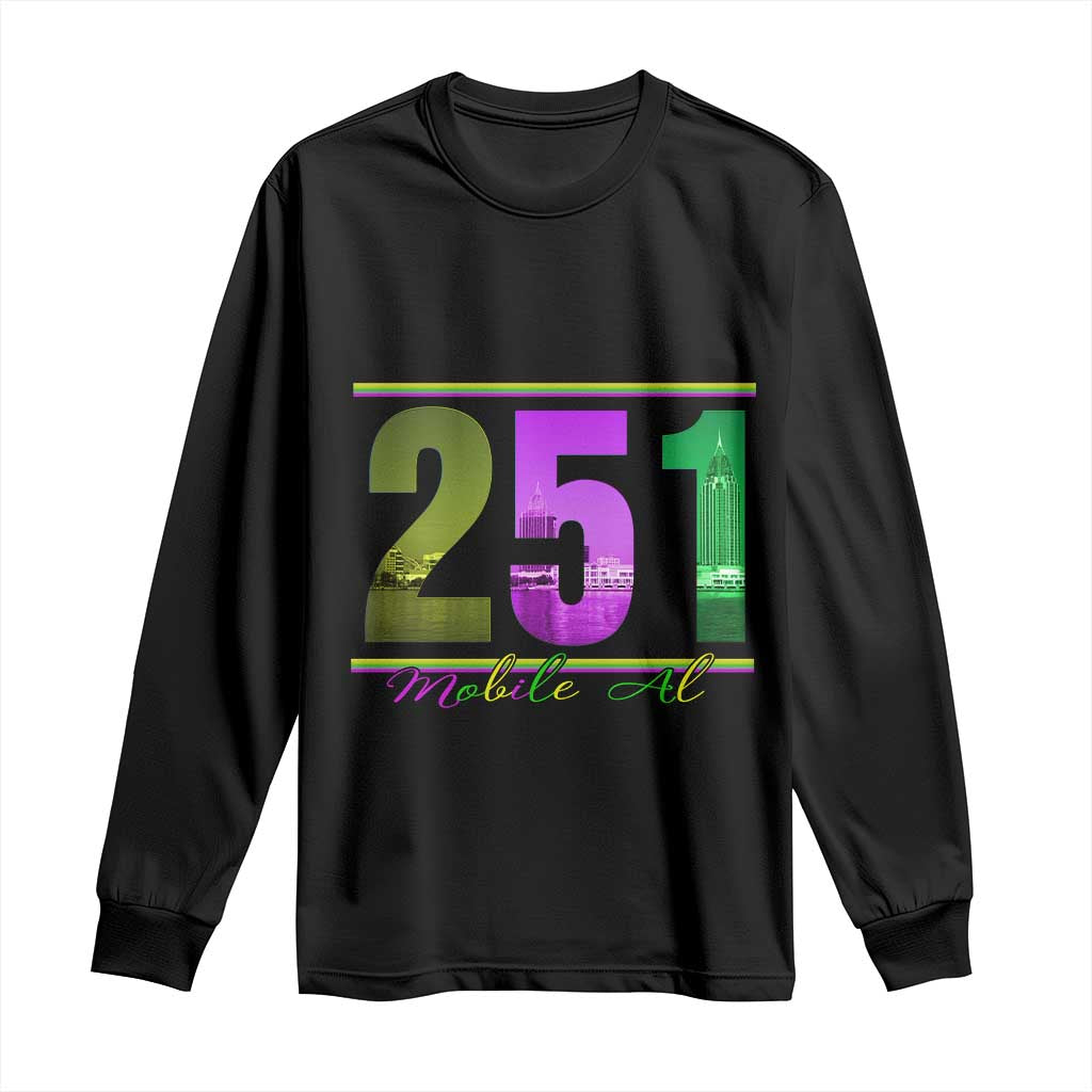 Funny Mardi Gras In Mobile Alabama 251 Long Sleeve Shirt Skyline Area Code