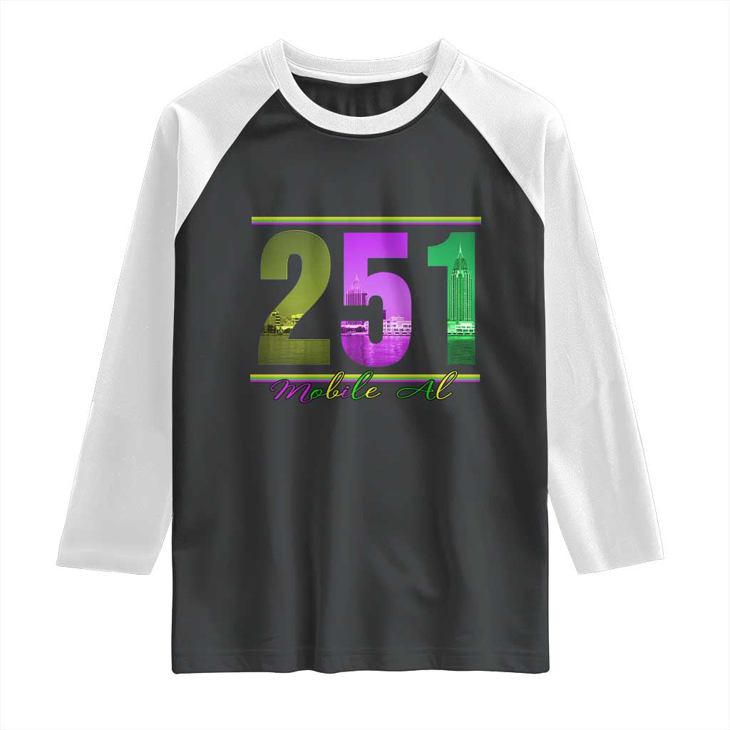 Funny Mardi Gras In Mobile Alabama 251 Raglan Shirt Skyline Area Code