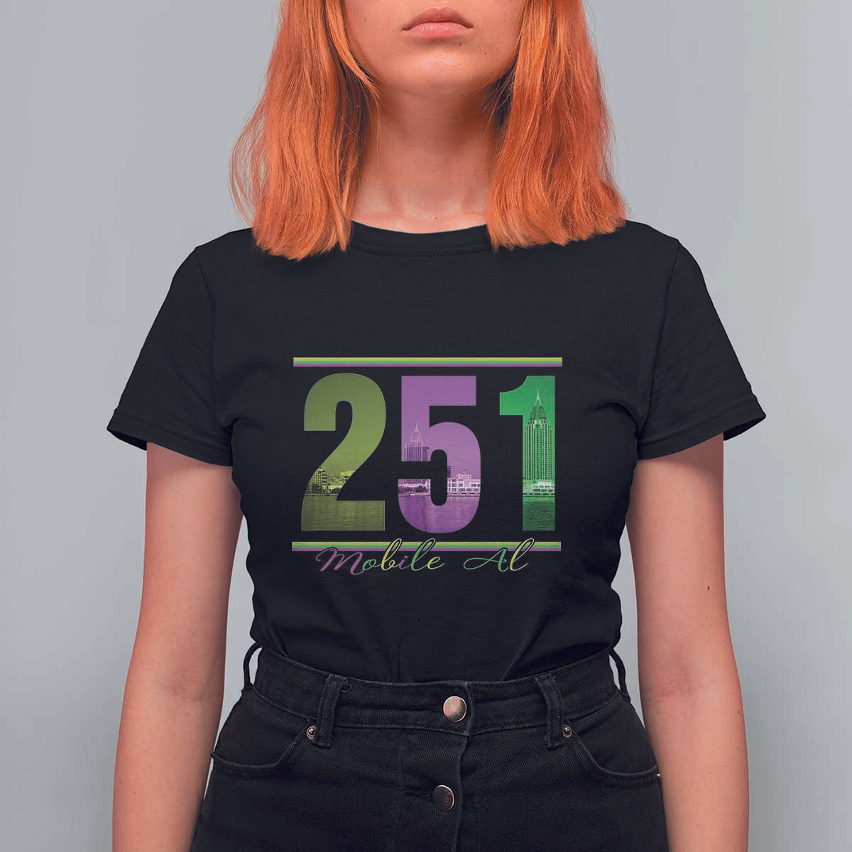 Funny Mardi Gras In Mobile Alabama 251 T Shirt For Women Skyline Area Code