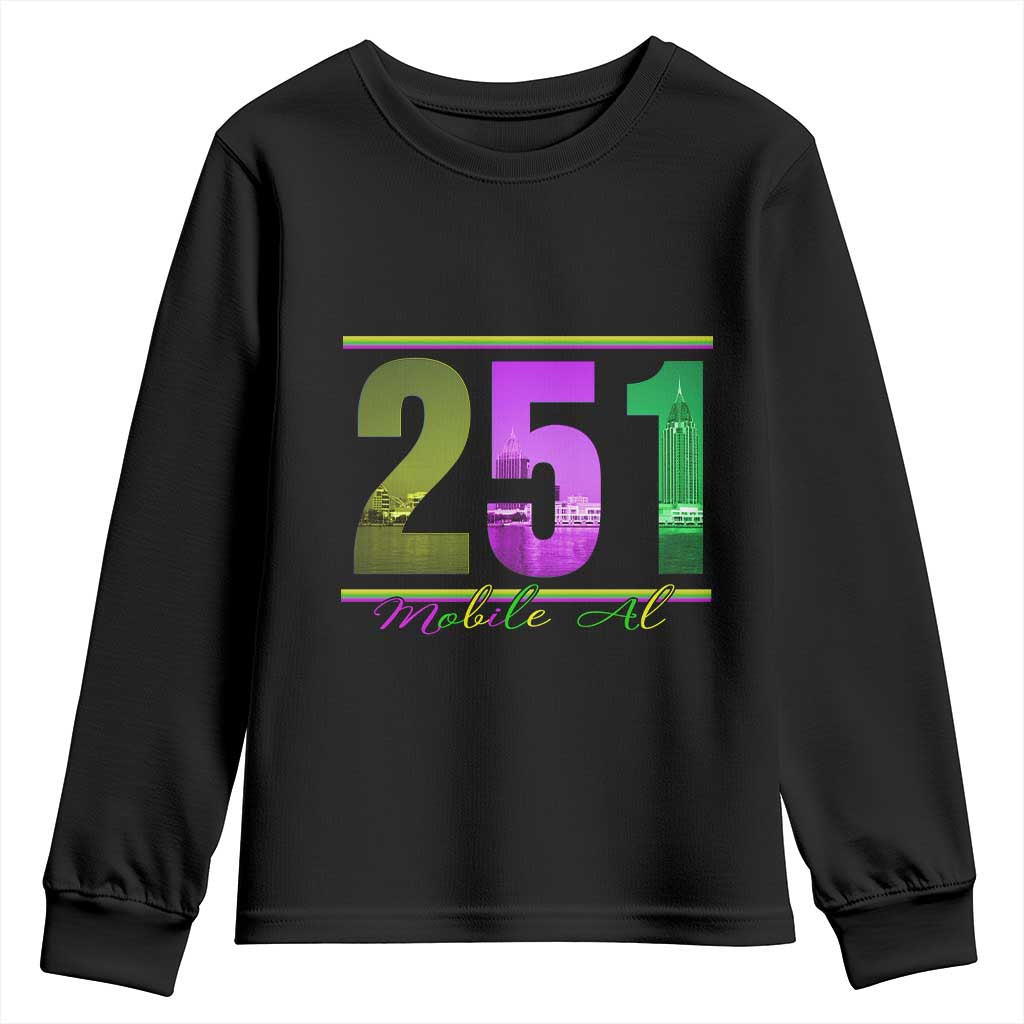 Funny Mardi Gras In Mobile Alabama 251 Youth Sweatshirt Skyline Area Code