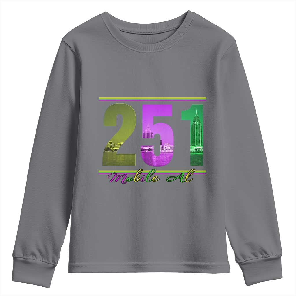 Funny Mardi Gras In Mobile Alabama 251 Youth Sweatshirt Skyline Area Code