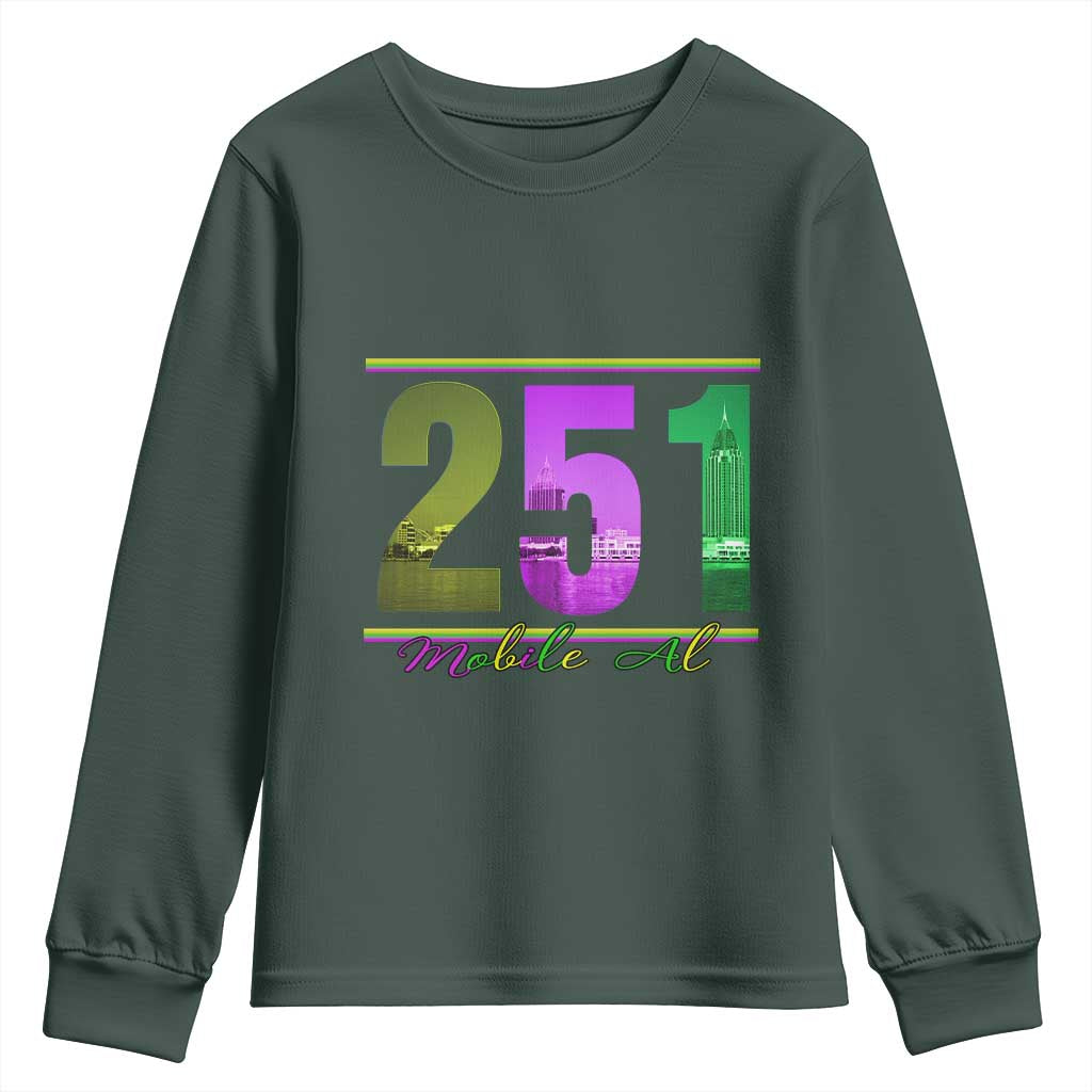 Funny Mardi Gras In Mobile Alabama 251 Youth Sweatshirt Skyline Area Code