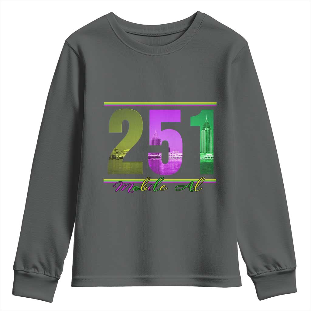 Funny Mardi Gras In Mobile Alabama 251 Youth Sweatshirt Skyline Area Code
