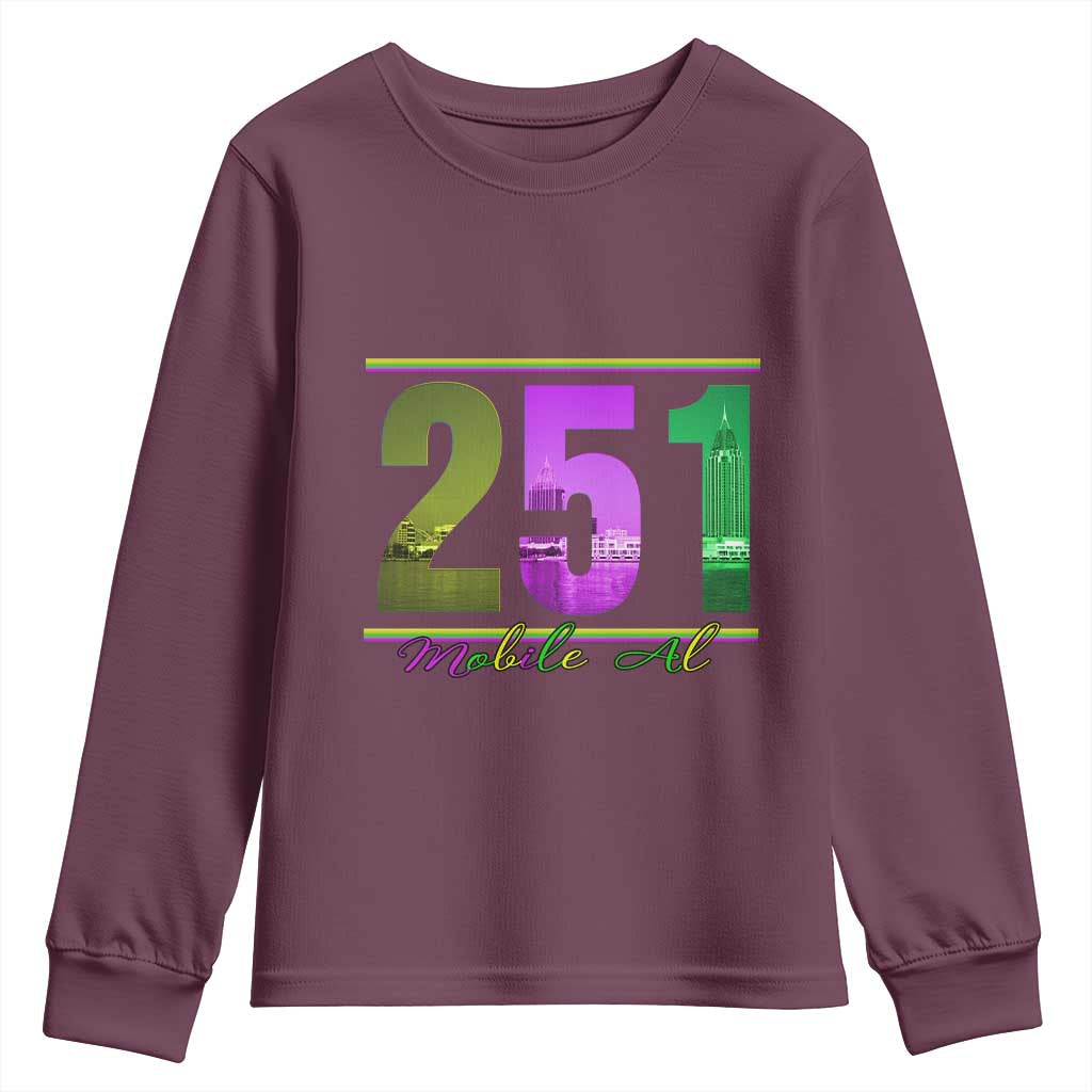 Funny Mardi Gras In Mobile Alabama 251 Youth Sweatshirt Skyline Area Code