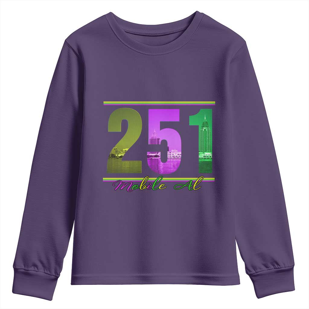 Funny Mardi Gras In Mobile Alabama 251 Youth Sweatshirt Skyline Area Code