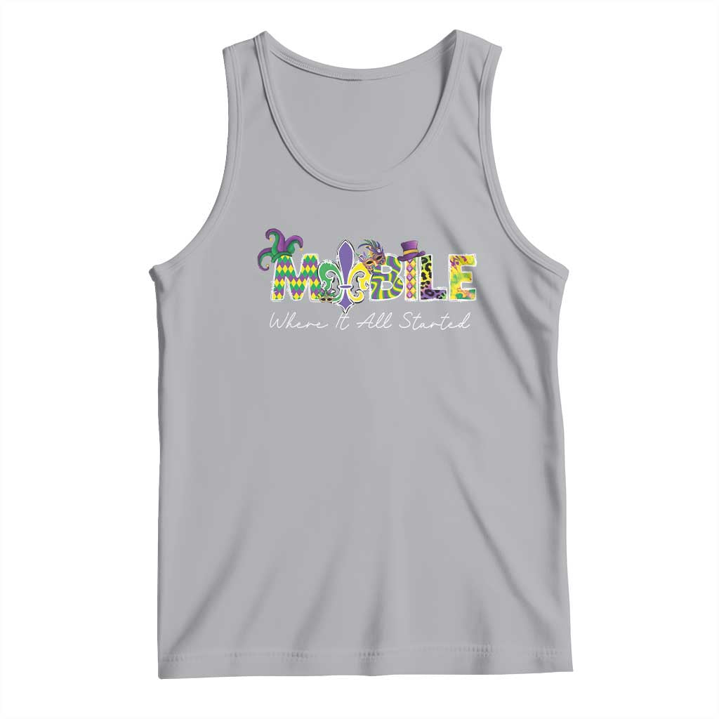 Funny Mardi Gras In Mobile Alabama Tank Top Mobile Where It All Started Jester Hat Fleur De Lis