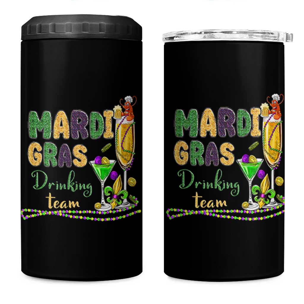 Funny Mardi Gras Drinking Team 4 in 1 Can Cooler Tumbler Cocktails Wine Crawfish Beads Glitter Print - Wonder Print Shop