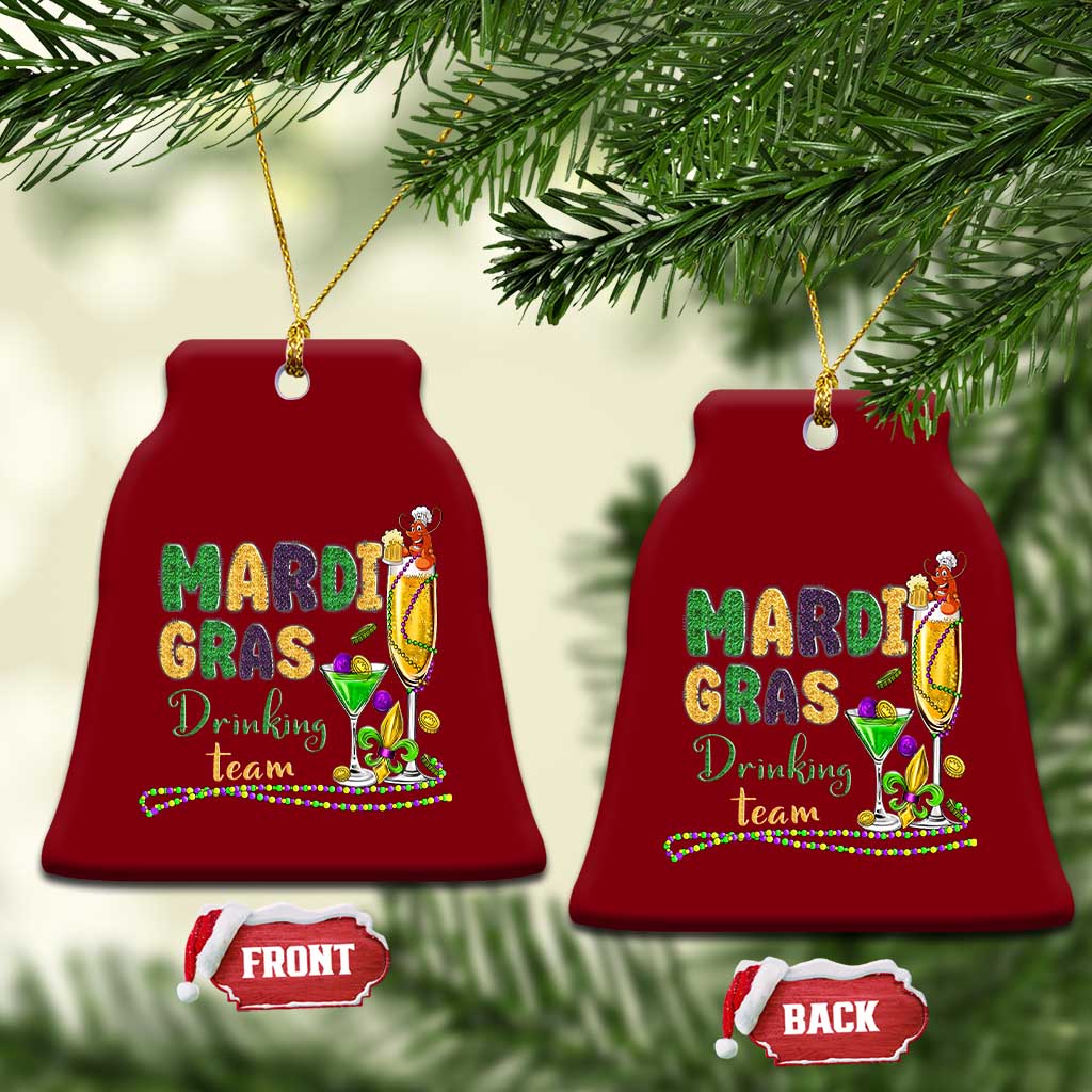 Funny Mardi Gras Drinking Team Ceramic Ornament Cocktails Wine Crawfish Beads Glitter Print