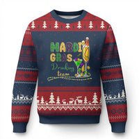 Funny Mardi Gras Drinking Team Ugly Christmas Sweater Cocktails Wine Crawfish Beads Glitter Print