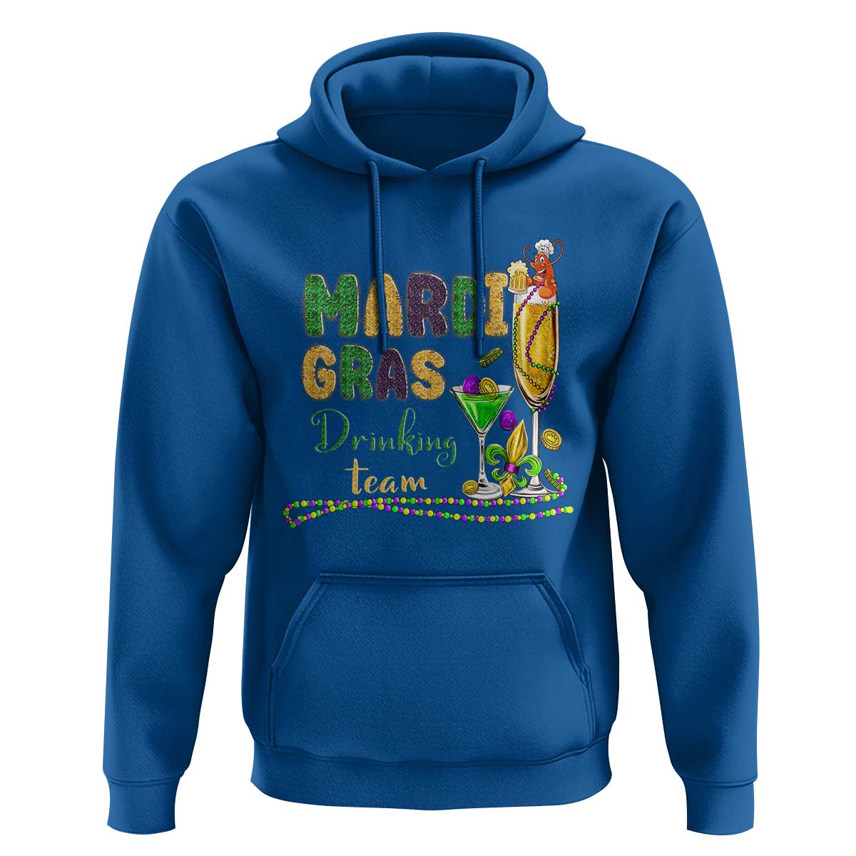 Funny Mardi Gras Drinking Team Hoodie Cocktails Wine Crawfish Beads Glitter Print