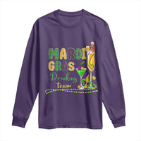 Funny Mardi Gras Drinking Team Long Sleeve Shirt Cocktails Wine Crawfish Beads Glitter Print