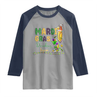 Funny Mardi Gras Drinking Team Raglan Shirt Cocktails Wine Crawfish Beads Glitter Print