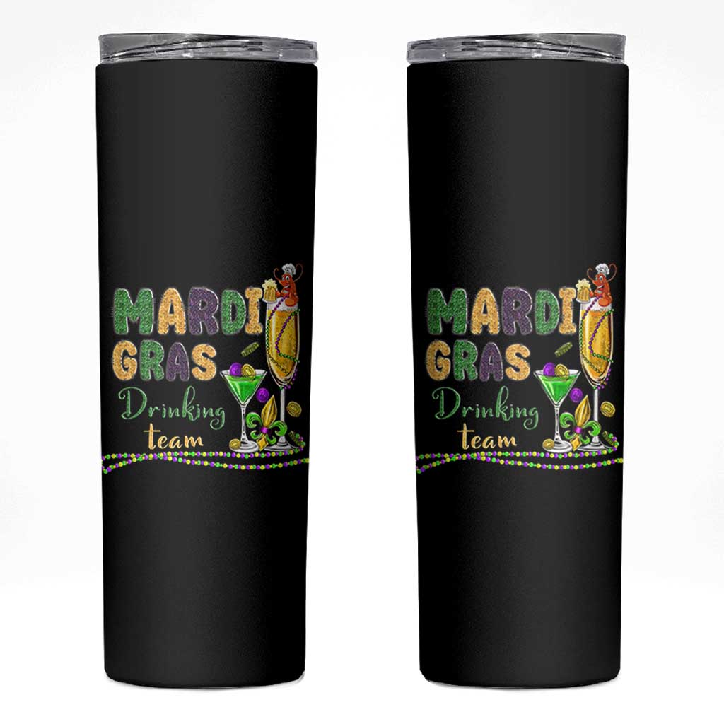 Funny Mardi Gras Drinking Team Skinny Tumbler Cocktails Wine Crawfish Beads Glitter Print - Wonder Print Shop