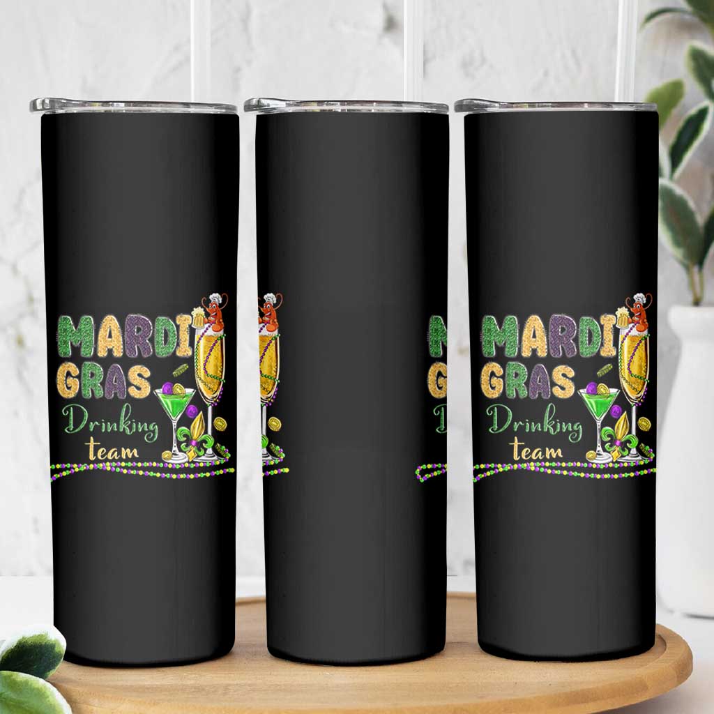 Funny Mardi Gras Drinking Team Skinny Tumbler Cocktails Wine Crawfish Beads Glitter Print - Wonder Print Shop