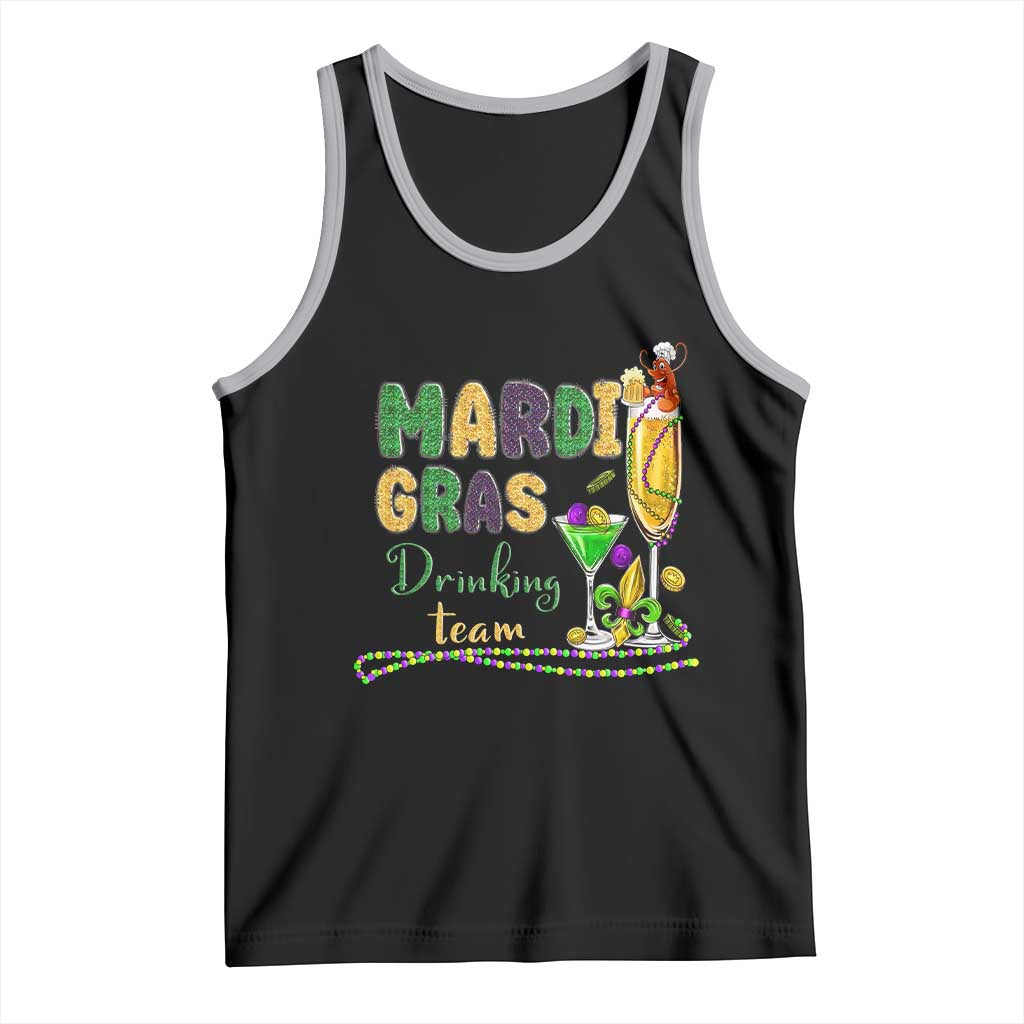 Funny Mardi Gras Drinking Team Tank Top Cocktails Wine Crawfish Beads Glitter Print