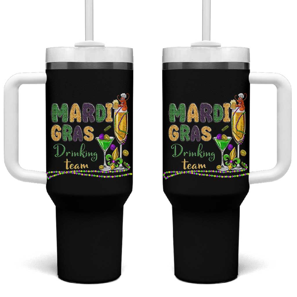 Funny Mardi Gras Drinking Team Tumbler With Handle Cocktails Wine Crawfish Beads Glitter Print - Wonder Print Shop