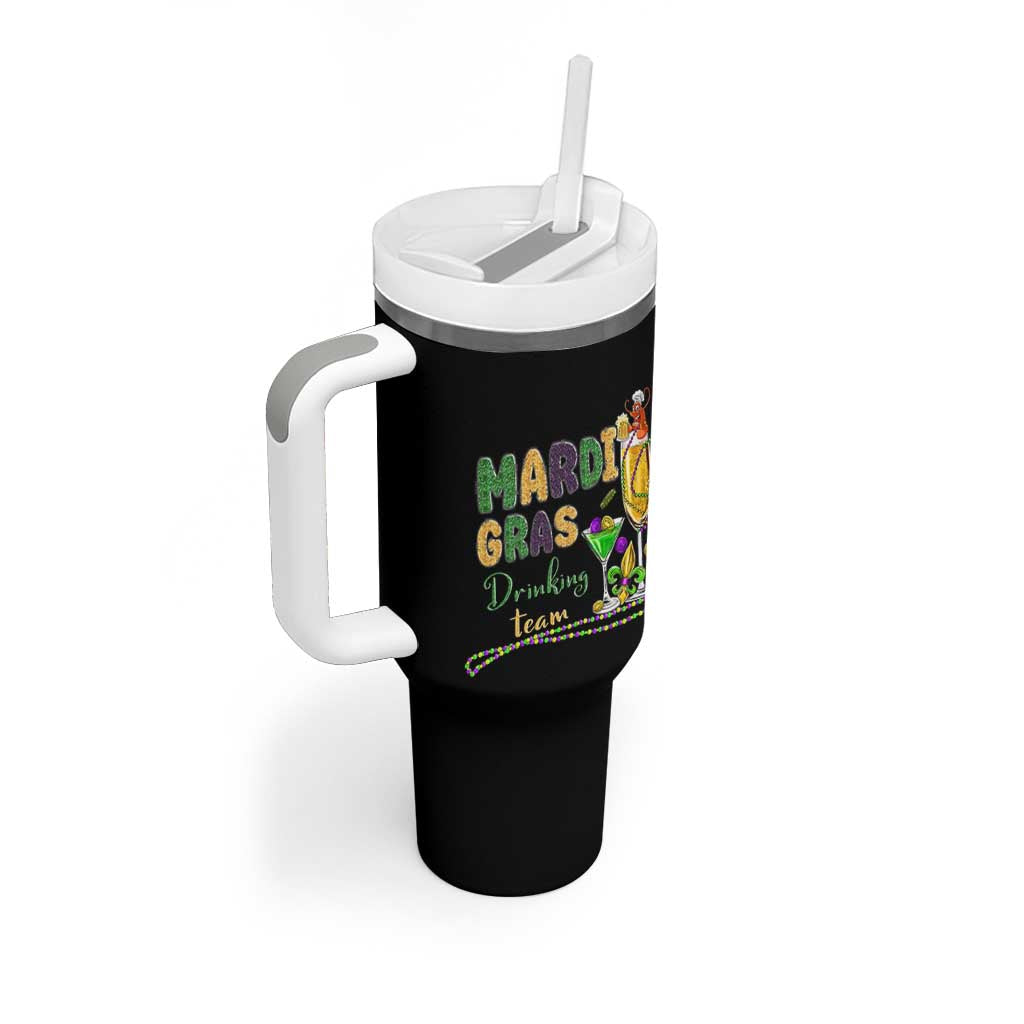 Funny Mardi Gras Drinking Team Tumbler With Handle Cocktails Wine Crawfish Beads Glitter Print - Wonder Print Shop