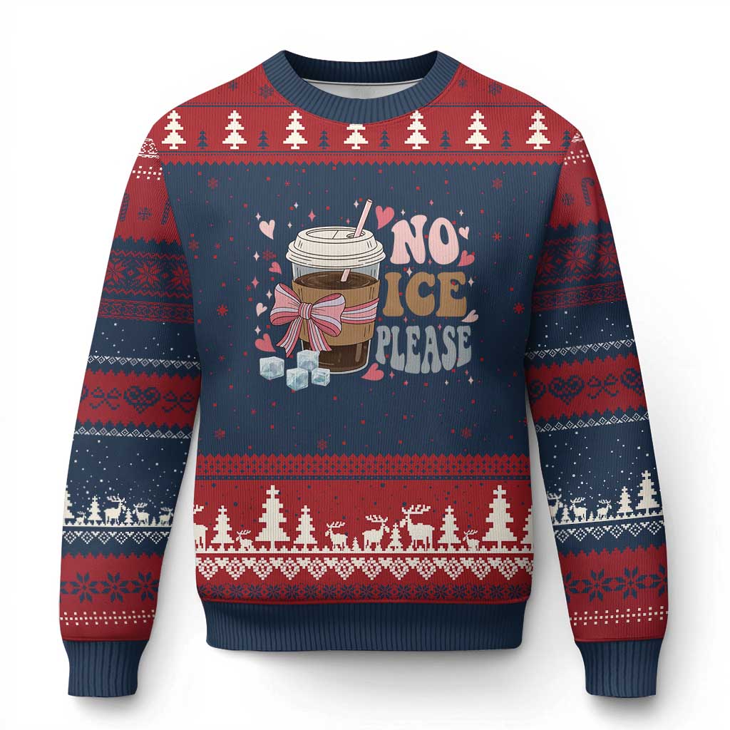 No Ice Please Ugly Christmas Sweater Funny Coffee Lover Anti Ice Satire