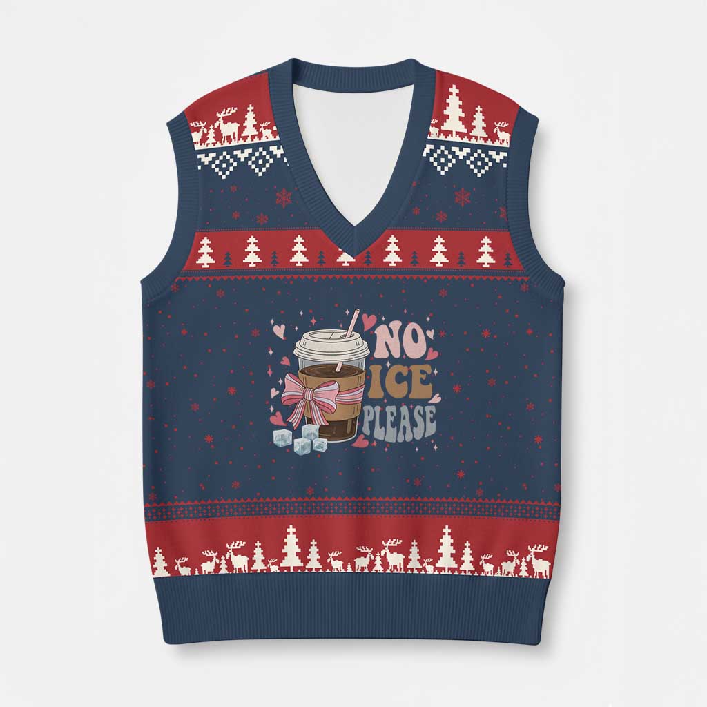 No Ice Please V-Neck Knit Sweater Vest Funny Coffee Lover Anti Ice Satire