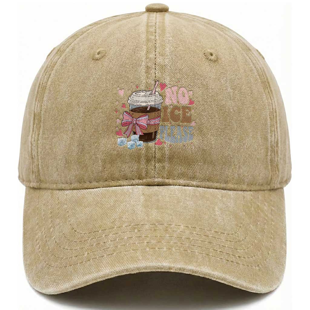 No Ice Please Washed Cotton Baseball Cap Funny Coffee Lover Anti Ice Satire