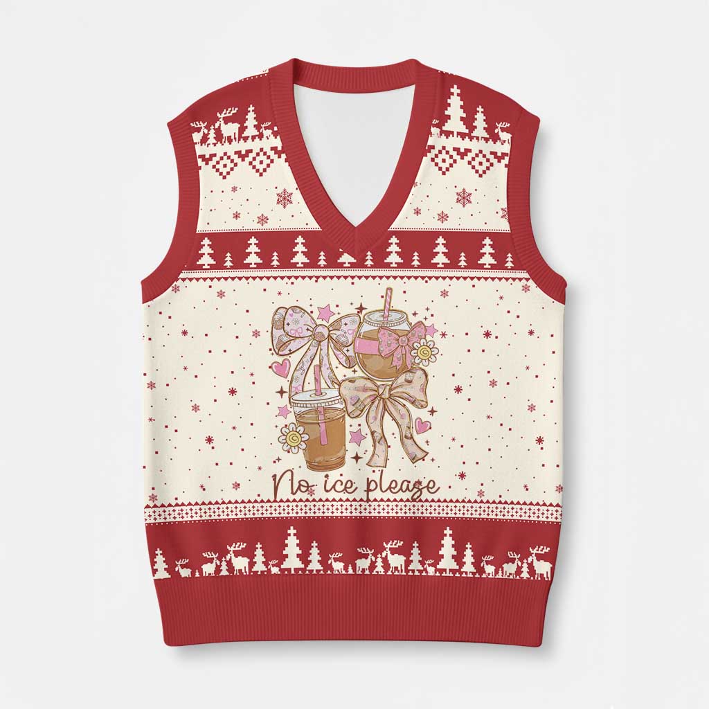 No Ice Please V-Neck Knit Sweater Vest Funny Coffee Lover Pro Immigration Political