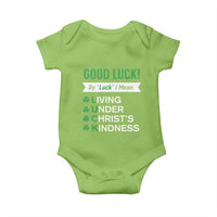 Funny Christian St Patrick's Day Baby Onesie Good Luck Mean Living Under Christ's Kindness