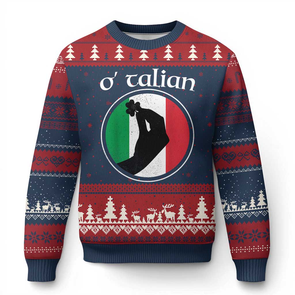 Funny O'Talian Ugly Christmas Sweater St Patrick's Day Italian Pinched Fingers Shamrock - Wonder Print Shop