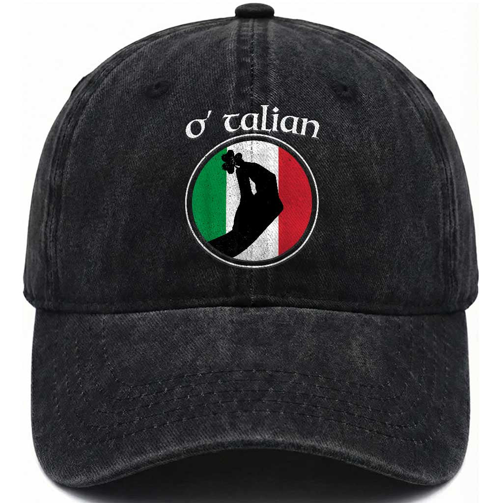 Funny O'Talian Washed Cotton Baseball Cap St Patrick's Day Italian Pinched Fingers Shamrock