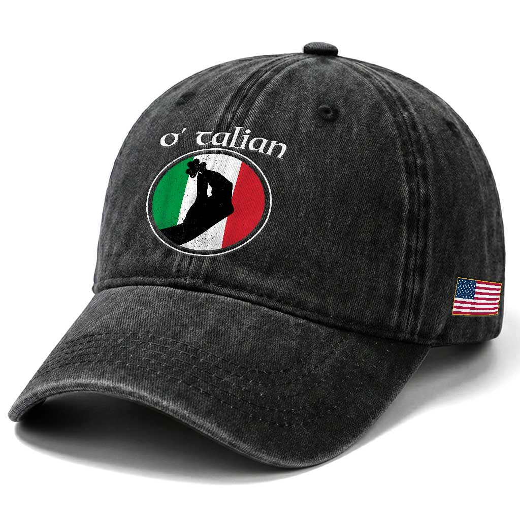 Funny O'Talian Washed Cotton Baseball Cap St Patrick's Day Italian Pinched Fingers Shamrock