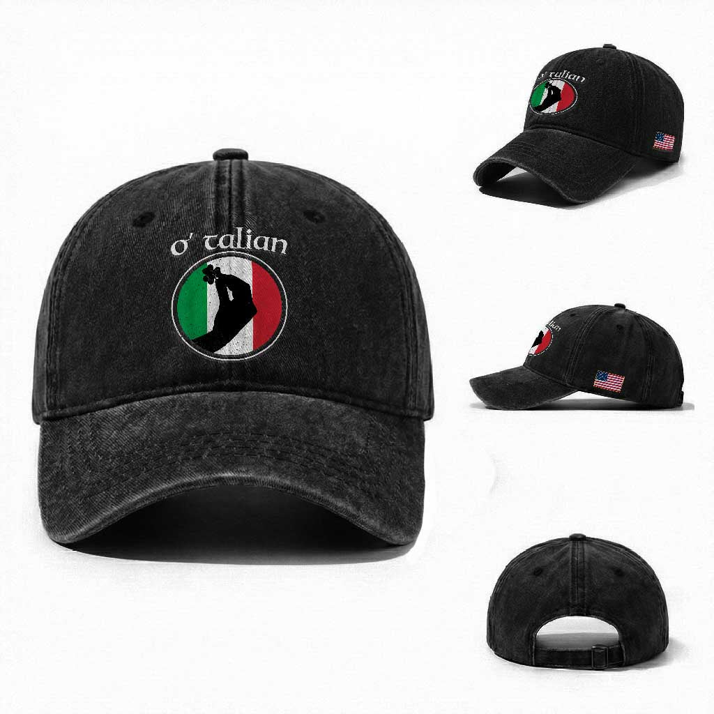 Funny O'Talian Washed Cotton Baseball Cap St Patrick's Day Italian Pinched Fingers Shamrock