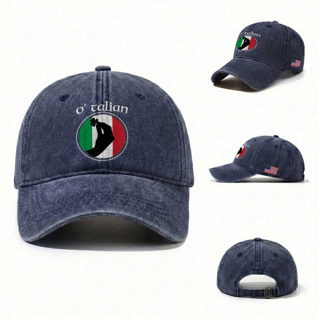 Funny O'Talian Washed Cotton Baseball Cap St Patrick's Day Italian Pinched Fingers Shamrock