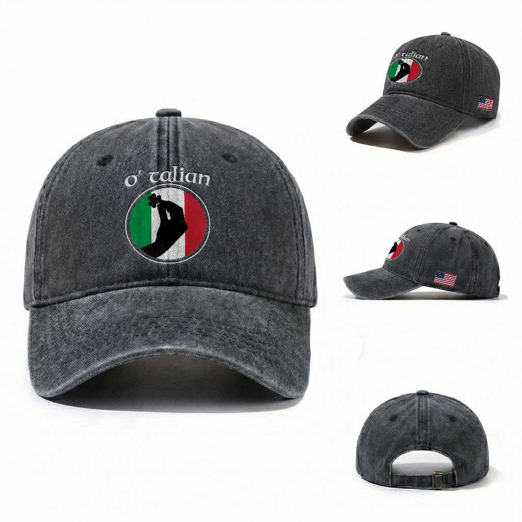Funny O'Talian Washed Cotton Baseball Cap St Patrick's Day Italian Pinched Fingers Shamrock
