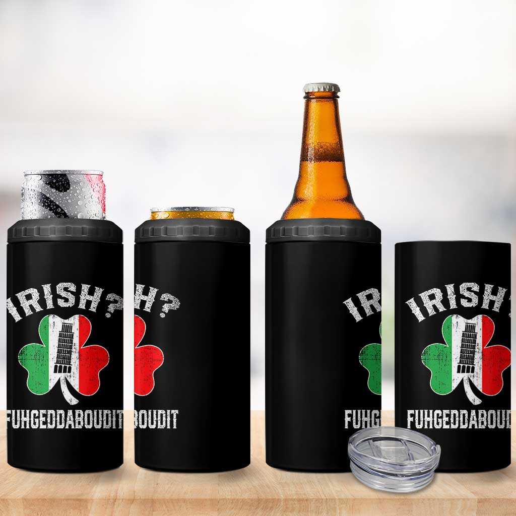 Funny St Patrick's Day Italian 4 in 1 Can Cooler Tumbler Irish Fuhgeddaboudit Pisa Tower Shamrock