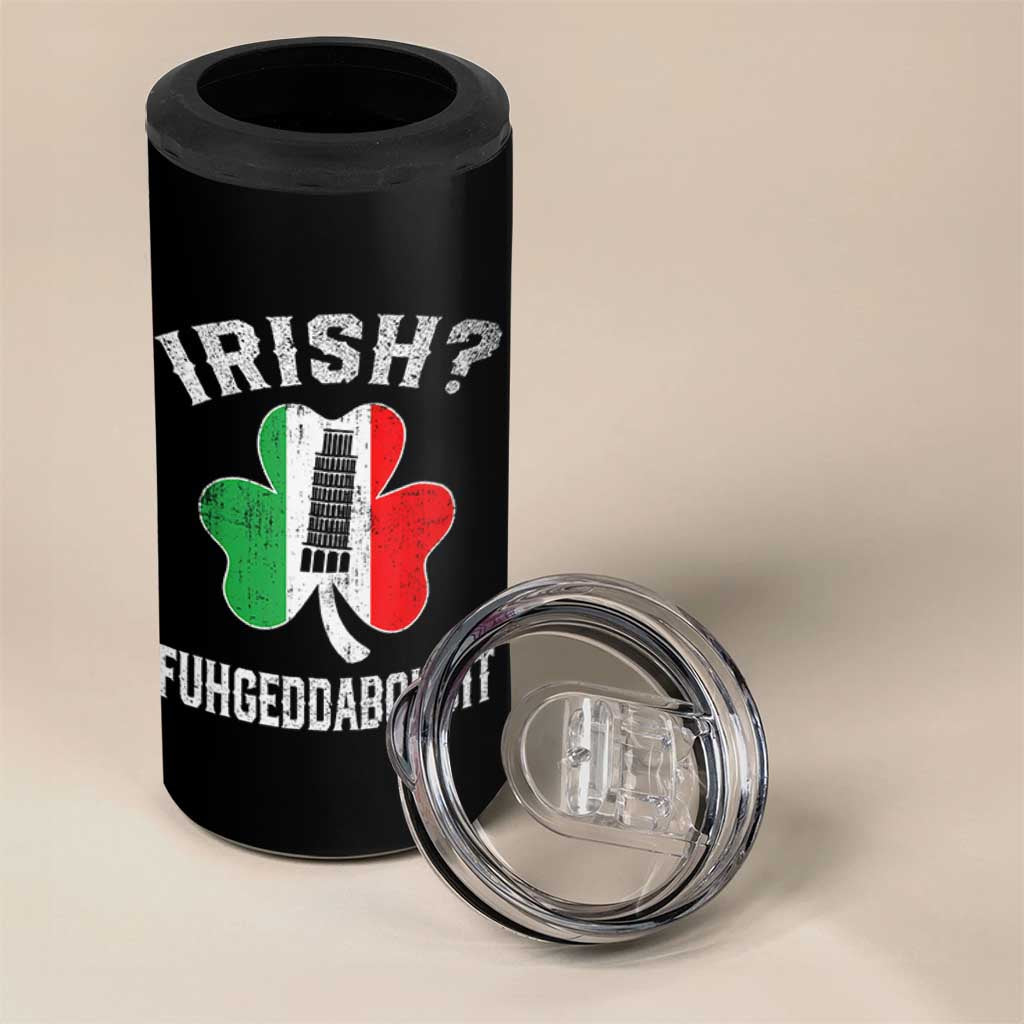 Funny St Patrick's Day Italian 4 in 1 Can Cooler Tumbler Irish Fuhgeddaboudit Pisa Tower Shamrock