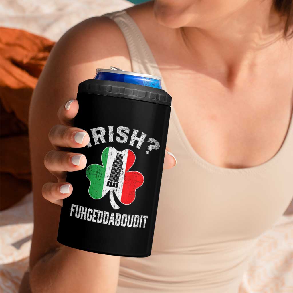 Funny St Patrick's Day Italian 4 in 1 Can Cooler Tumbler Irish Fuhgeddaboudit Pisa Tower Shamrock