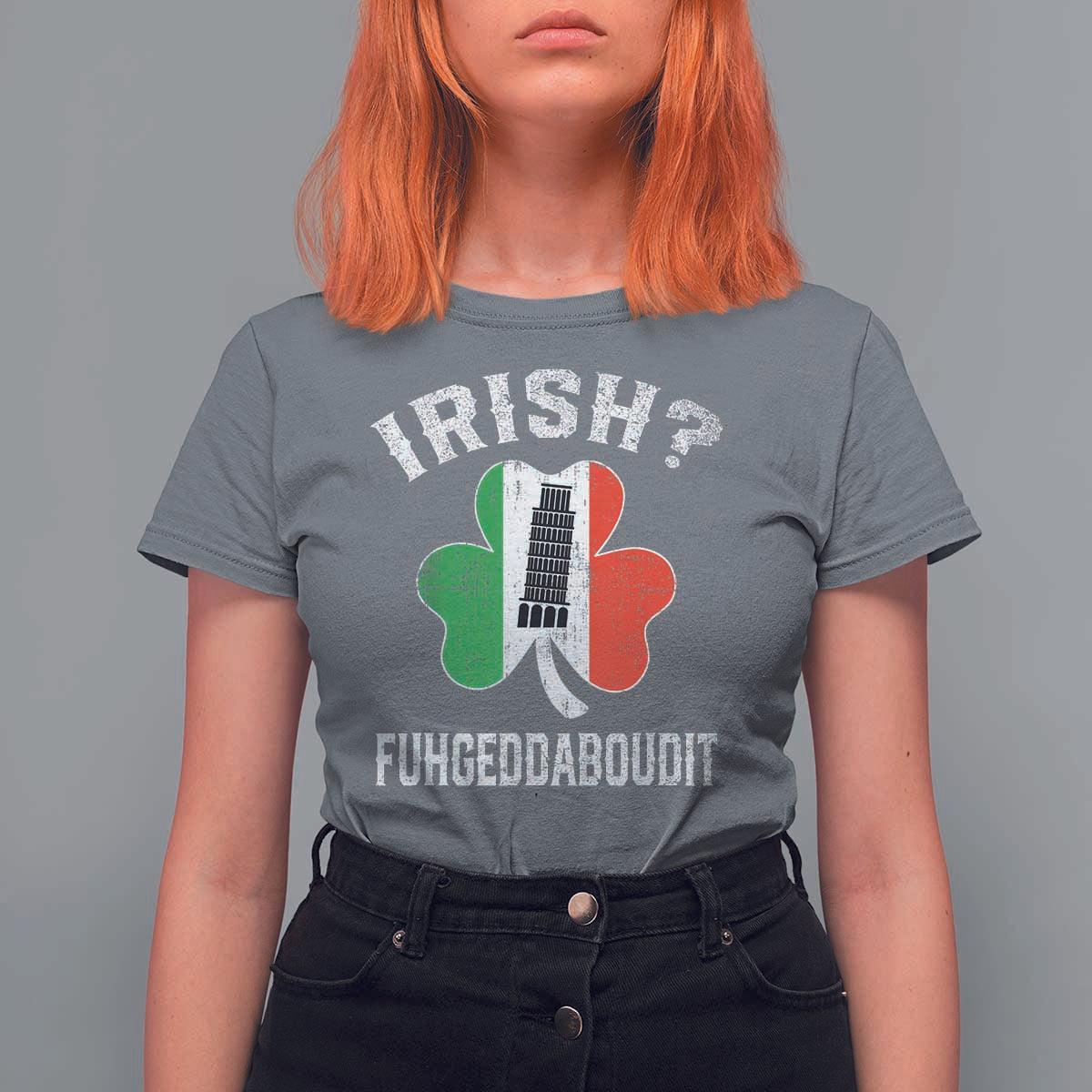 Funny St Patrick's Day Italian T Shirt For Women Irish Fuhgeddaboudit Pisa Tower Shamrock