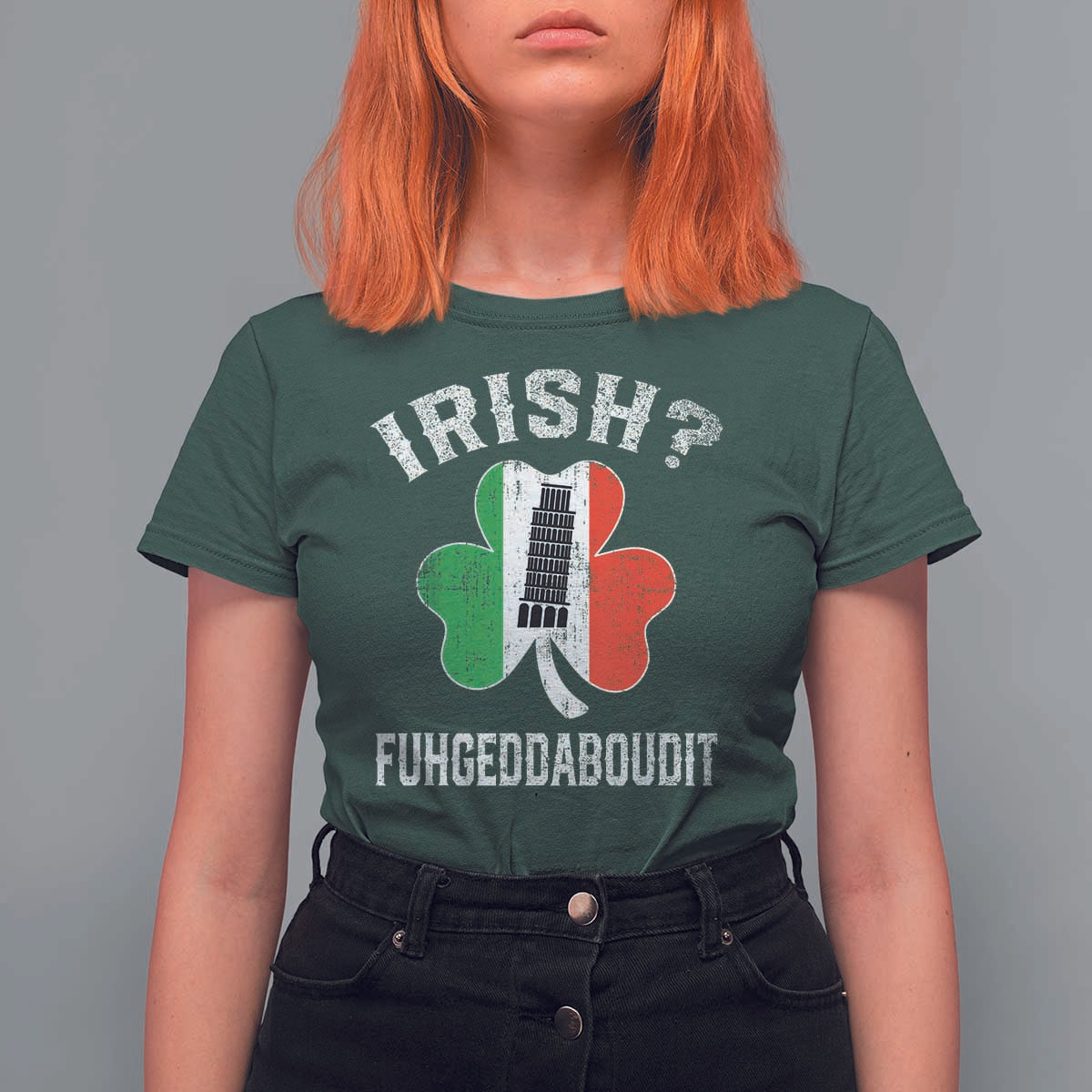 Funny St Patrick's Day Italian T Shirt For Women Irish Fuhgeddaboudit Pisa Tower Shamrock