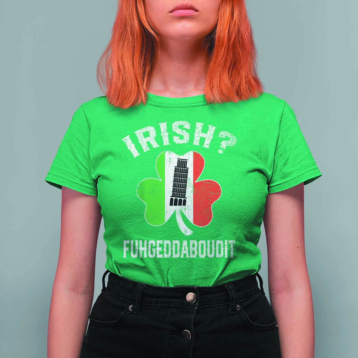 Funny St Patrick's Day Italian T Shirt For Women Irish Fuhgeddaboudit Pisa Tower Shamrock