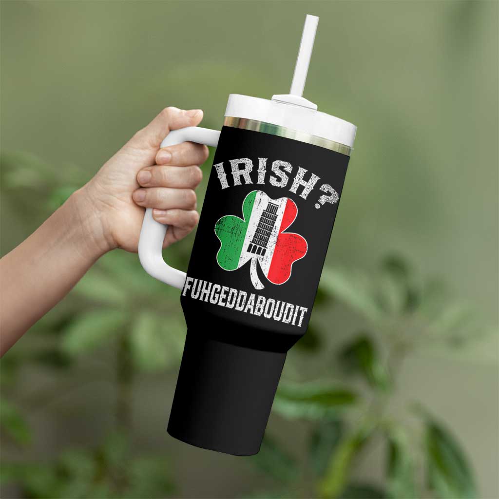 Funny St Patrick's Day Italian Tumbler With Handle Irish Fuhgeddaboudit Pisa Tower Shamrock