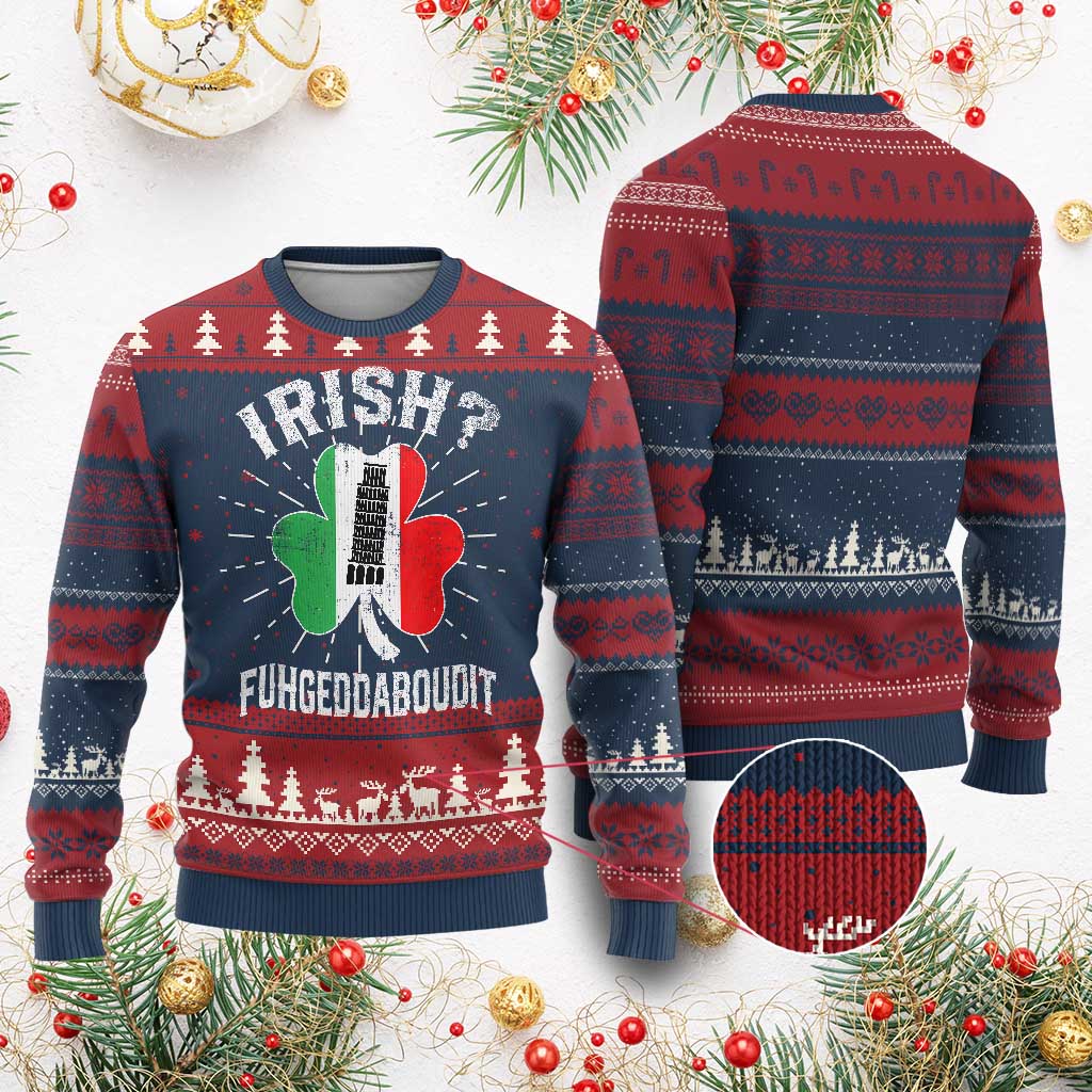 Funny St Patrick's Day Italian Knitted Sweatshirt Irish Fuhgeddaboudit Pisa Tower Shamrock - Wonder Print Shop