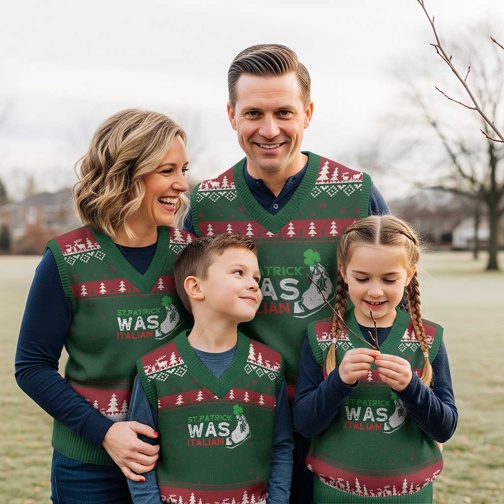 Funny St Patrick Was Italian V-Neck Knit Sweater Vest St Patrick's Day Italian Pinched Fingers Shamrock - Wonder Print Shop